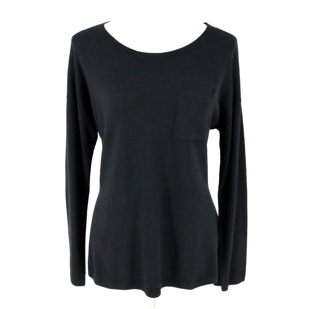 Talbots Sweater Petites LP PL Black Lambswool Blend Tunic Side Slits Preppy